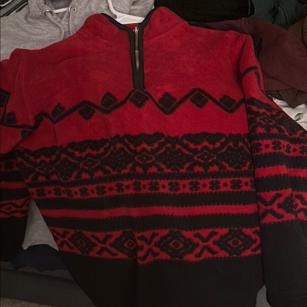 Red and Black Patterned Men's Sweater